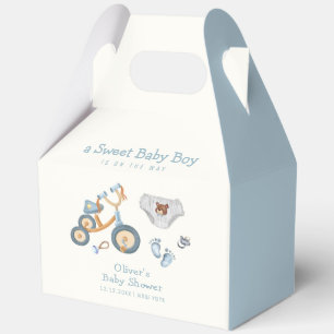 Blue Bicycle Teddy Bear Toys Boy Baby Shower Favor Box