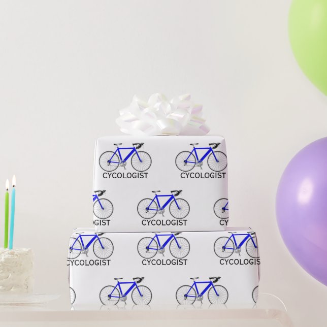 Blue Bicycle with Cycologist Text on White Wrapping Paper (Party Gifts)