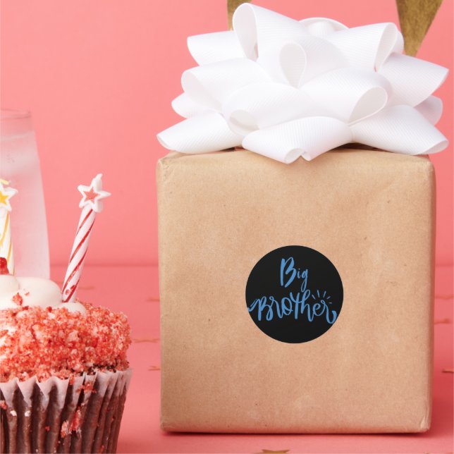 Blue Big Brother sibling Typography Wrapping Paper Classic Round Sticker (Party)