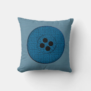 Blue Big Button Throw Pillow