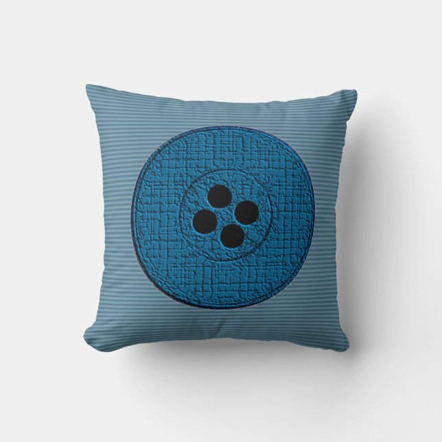 Blue Big Button Throw Pillow (Front)
