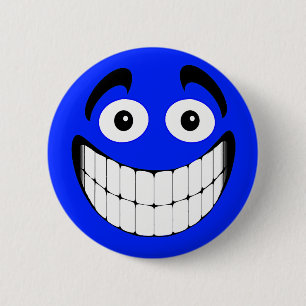 Blue Big Grin Face 2 Inch Round Button