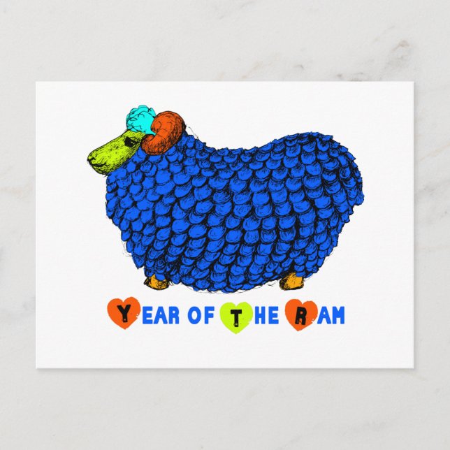 Blue Big Ram Chinese New Year Zodiac Postcard (Front)