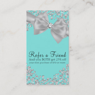 Blue Big White Bow Diamonds Refer a Friend Referral Card