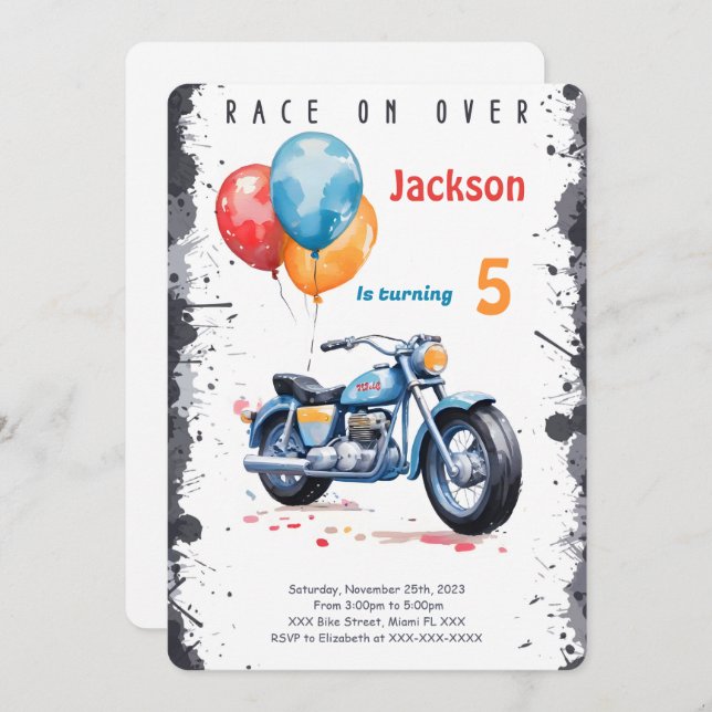 Blue Bike Birthday Invitation (Front/Back)