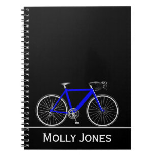 Blue Bike with Name on Black Notebook