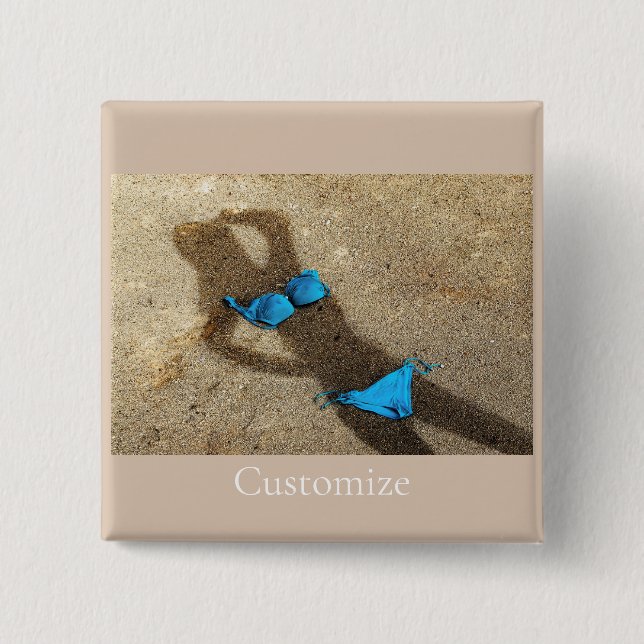 Blue Bikini Beach Sand Thunder_Cove 2 Inch Square Button (Front)