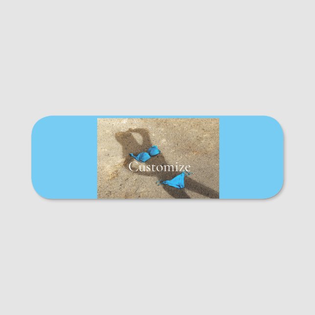 Blue Bikini Beach Sand Thunder_Cove  Name Tag (Front)