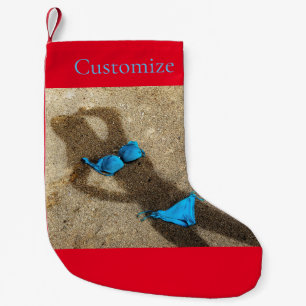 Blue Bikini Beach Sand Thunder_Cove Small Christmas Stocking