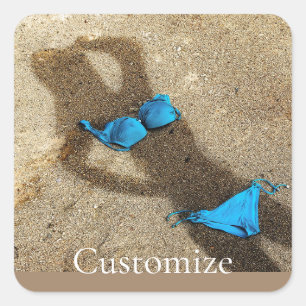 Blue Bikini Beach Sand Thunder_Cove Square Sticker