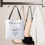 Blue bikini beach tote bag<br><div class="desc">Personalize and add your name or text. Decorated with a white and light blue striped bikini.</div>