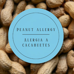 Blue Bilingual Peanut Allergy Alert Spanish Classic Round Sticker