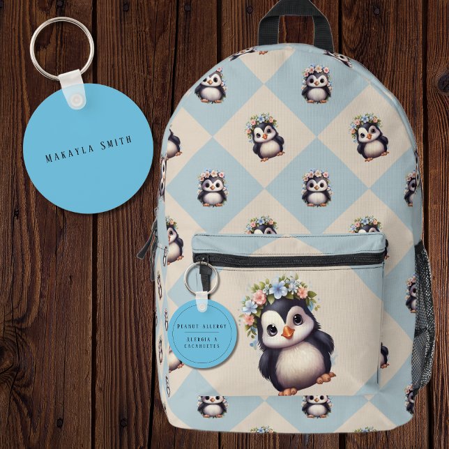 Blue Bilingual Peanut Allergy Alert Spanish Keychain (Blue Bilingual Peanut Allergy Alert Custom name & Spanish text multilingual Project)