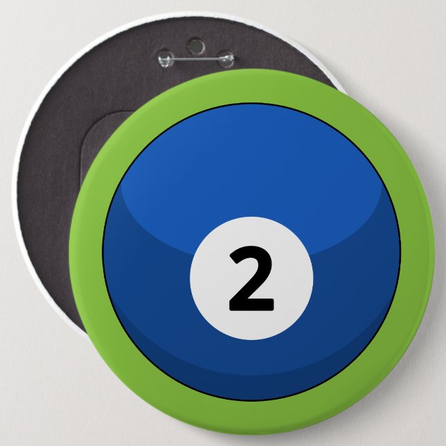Blue Billiard Ball Number Two 6 Inch Round Button (Front & Back)
