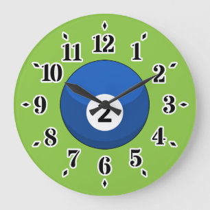 Blue Billiard Ball Number Two Large Clock