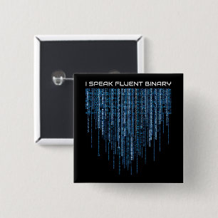 Blue Binary Code 2 Inch Square Button