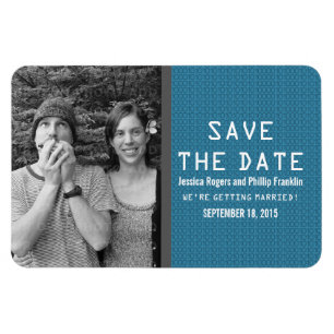 Blue Binary Code Photo Save the Date Magnet