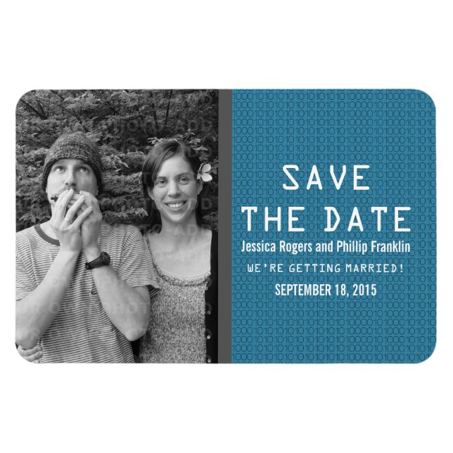 Blue Binary Code Photo Save the Date Magnet (Horizontal)
