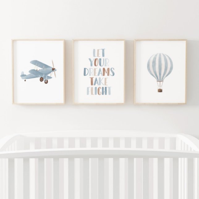 Blue Biplane Hot Air Balloon Travel Nursery Decor (Creator Uploaded)