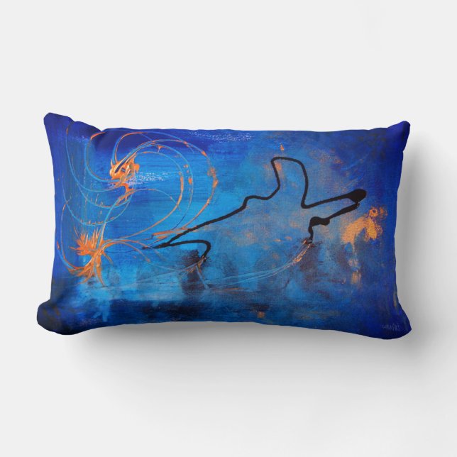 Blue Bird, Abstract Art Lumbar Pillow (Front)