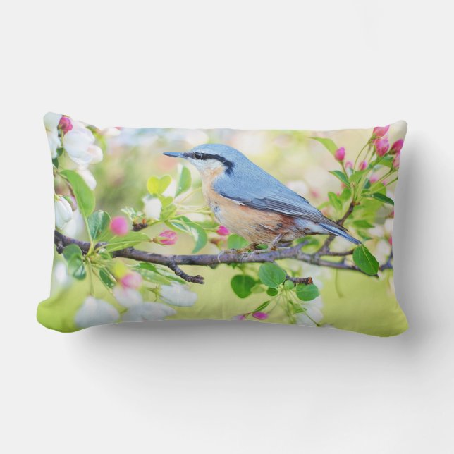 Blue Bird and Apple Blossoms Lumbar Pillow (Front)