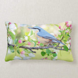 Blue Bird and Apple Blossoms Lumbar Pillow