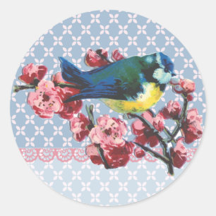Blue Bird and Cherry Blossom Classic Round Sticker