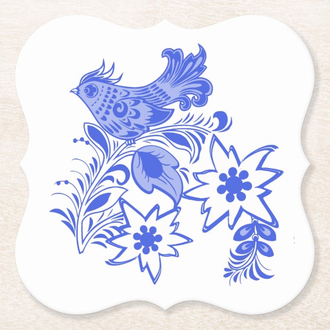 Blue Bird and Edelweiss Paper Coaster (Front)