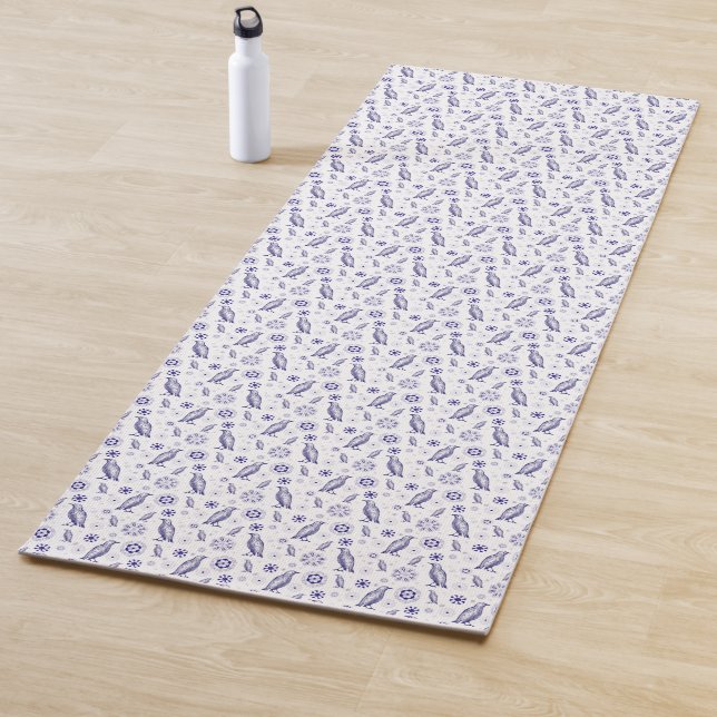 Blue bird and flowers seamless pattern yoga mat (In Situ)