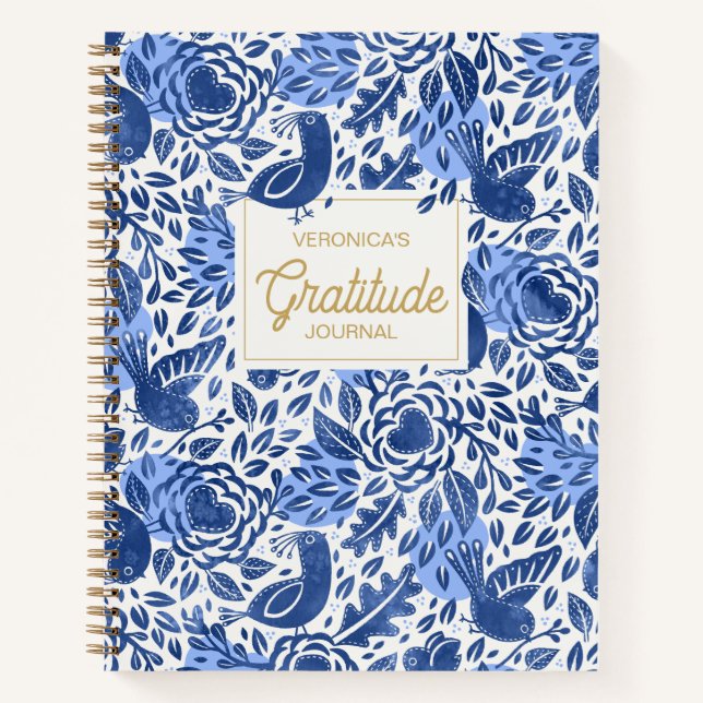 Blue Bird and Heart Illustrated Gratitude Journal (Devant)