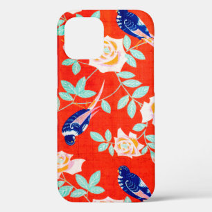 Blue Bird and Rose, Vintage Japanese Design iPhone 12 Case