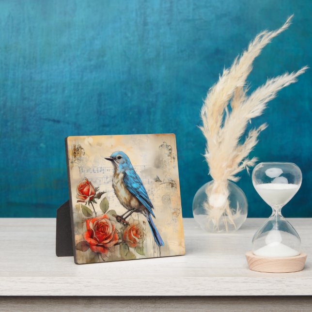 Blue bird and Roses 1 Plaque (Insitu)