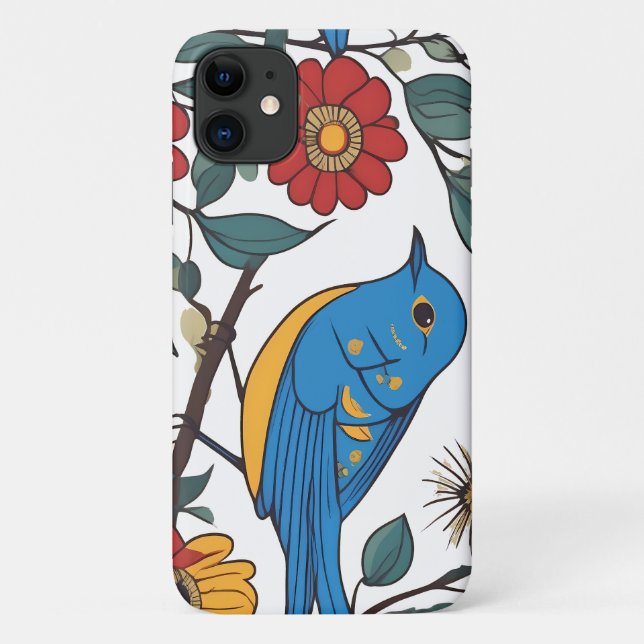 Blue Bird and Wildflower Folk Art Case-Mate iPhone Case (Back)