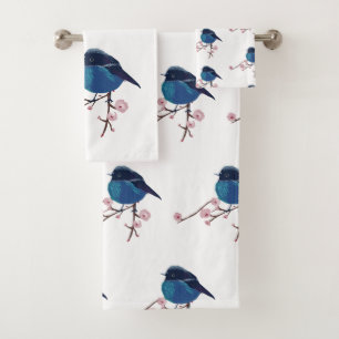 Blue Bird Art Bath Towel Set