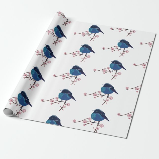 Blue Bird Art Wrapping Paper (Unrolled)