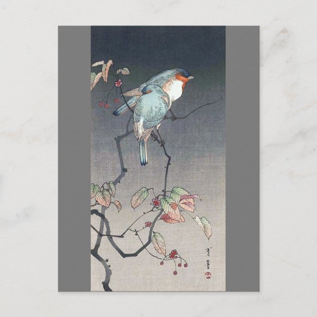 Blue Bird at Night, Watanabe Seitei Postcard (Front)