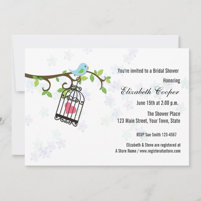 Blue Bird, Bird Cage, Shower Invitation (Front)
