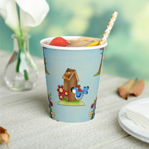 Blue Bird Birdhouse Paper Cups