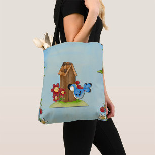 Blue Bird Birdhouse Tote Bag