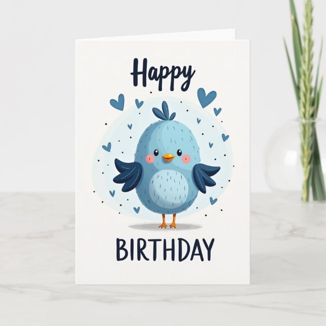 Blue Bird Birthday Wish Card (Front)