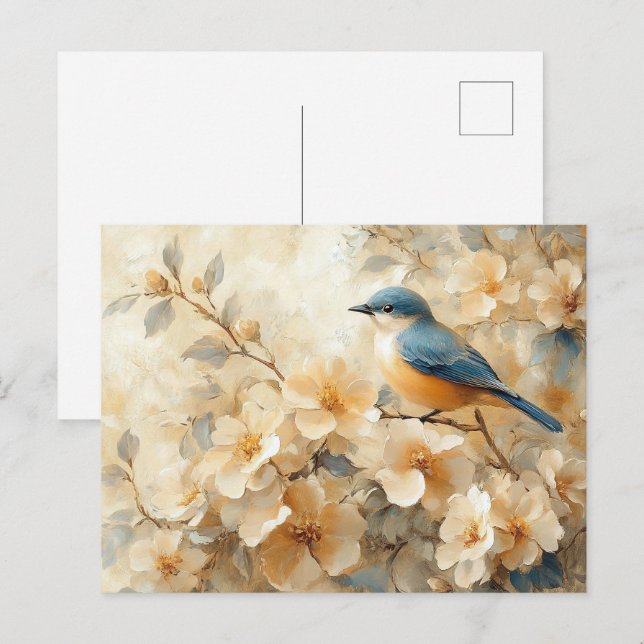 Blue Bird Blossoming Tree Painting Postcard (Front/Back)