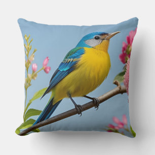🕊️ Blue Bird Branch Art Gift For Nature Fans 🌷 Throw Pillow