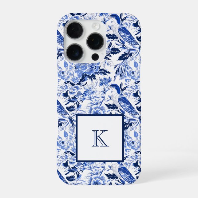 Blue Bird Chinoiserie Monogram  iPhone Case (Back)