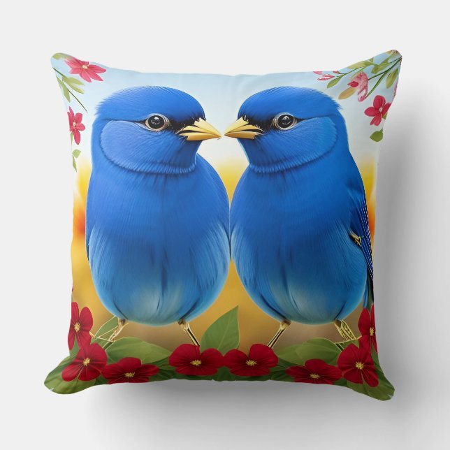 🕊️ Blue Bird Duo Throw Pillow Cozy Nature Decor  (Front)
