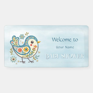 Blue Bird Floral Baby Shower Banner
