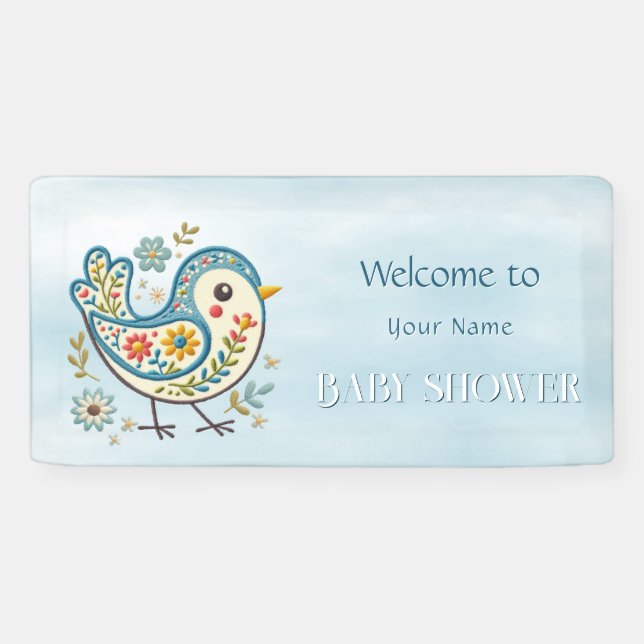 Blue Bird Floral Baby Shower Banner (Horizontal)
