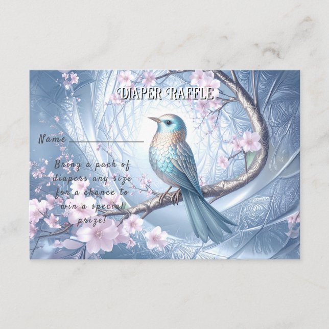 Blue Bird Floral Baby Shower Enclosure Card (Front)