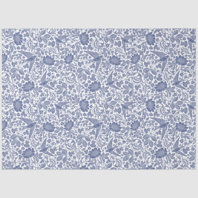 Blue bird floral decoupage tissue paper (Front)