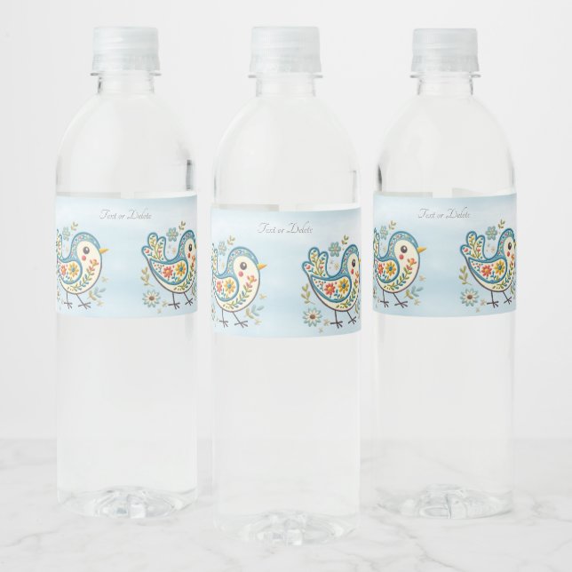 Blue Bird Floral Étiquette de bouteille d'eau (Bouteilles)