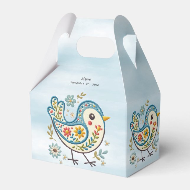 Blue Bird Floral Favour Box (Front Side)